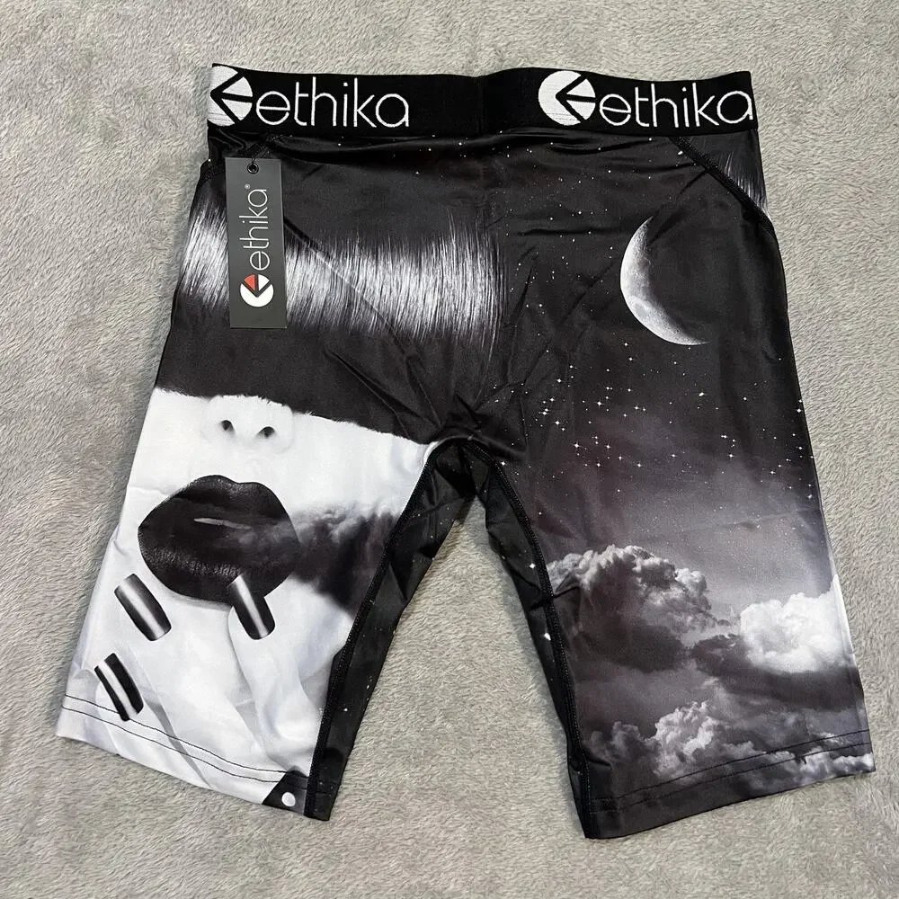 Ethika Dream Girl Boxer Briefs Mens Small Black Space Face Moon Underwear